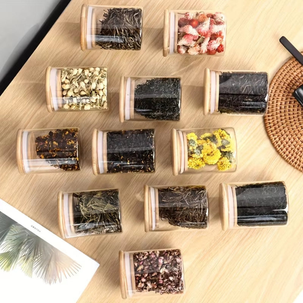Glass Spice Jars with Bamboo Lids & Labels (12PCS)