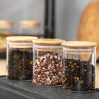 Glass Spice Jars with Bamboo Lids & Labels (12PCS)