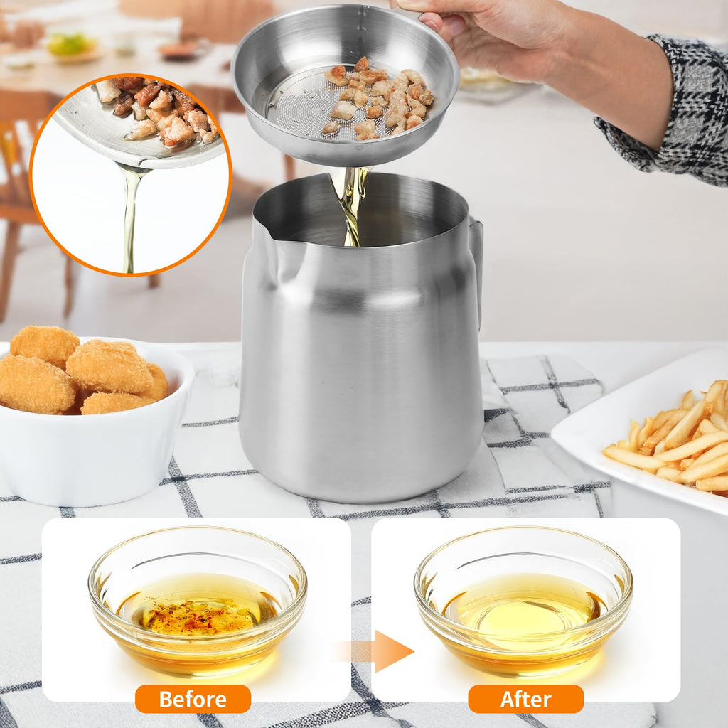 Stainless Steel Oil Filter Pot with Deep Fryer Basket (68oz)