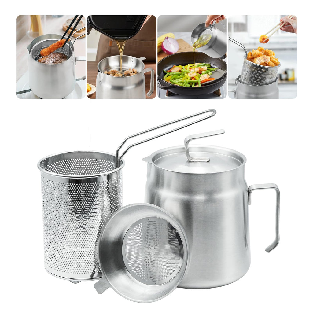 Stainless Steel Oil Filter Pot with Deep Fryer Basket (68oz)