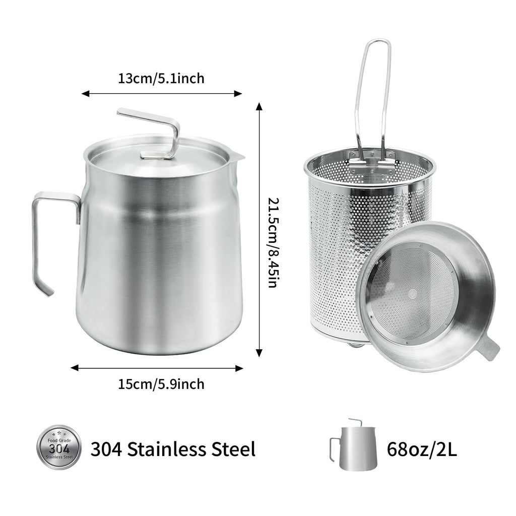 Stainless Steel Oil Filter Pot with Deep Fryer Basket (68oz)