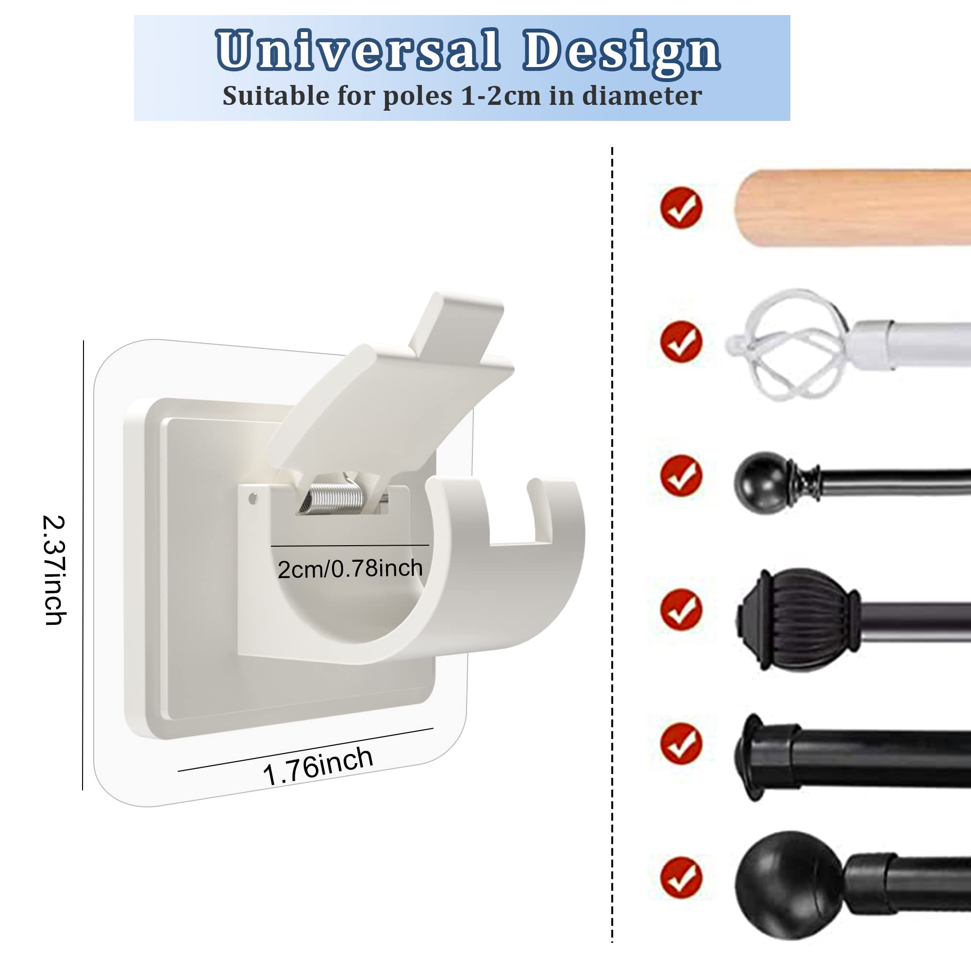 Self Adhesive No Drill Adjustable Curtain Rod Holder Hooks (8PCS)