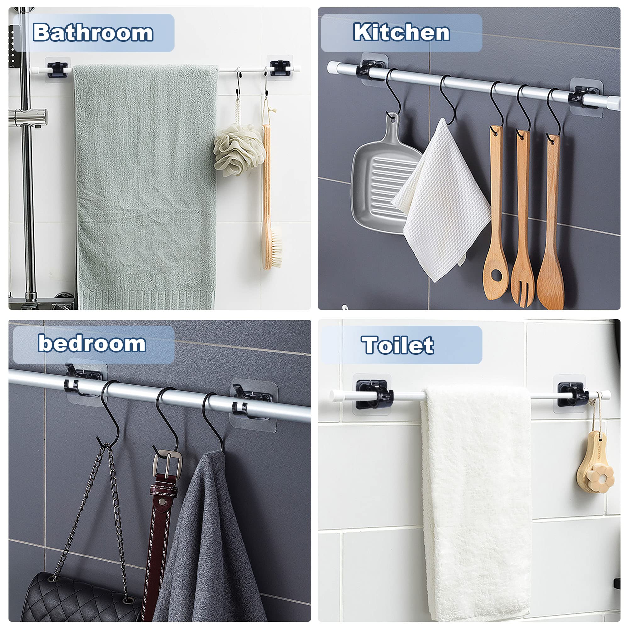 Self Adhesive No Drill Adjustable Curtain Rod Holder Hooks (8PCS)