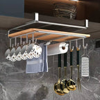 Stainless Steel Hanging Kitchen Storage Rack with Hooks