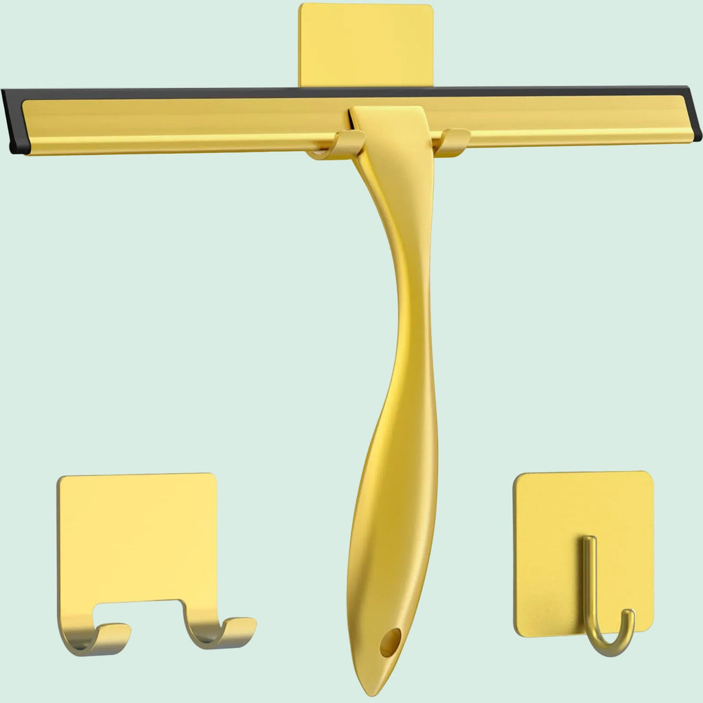All-Purpose Stainless Steel Shower Squeegee with 2 Adhesive Hooks