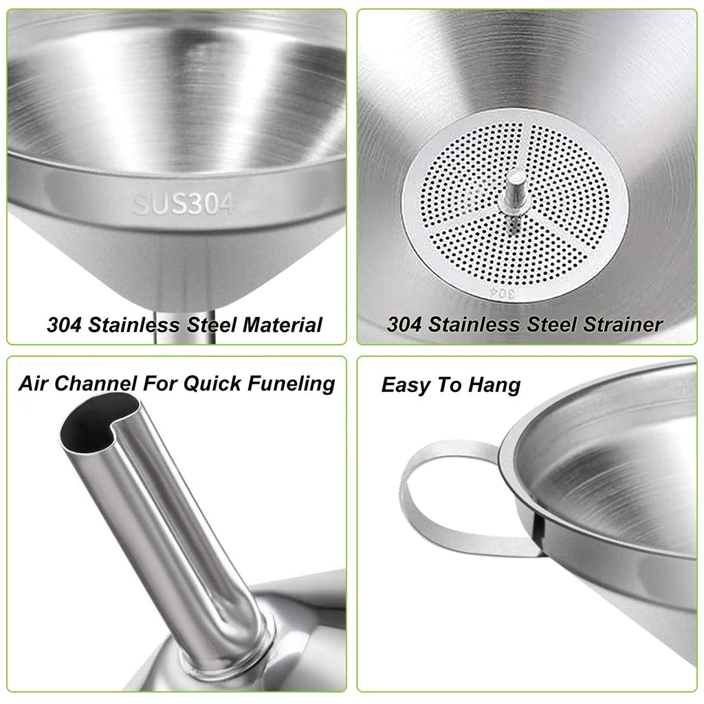Stainless Steel Kitchen Funnel for Filling Bottles. Transferring Liquid. Oil. Juice. Milk