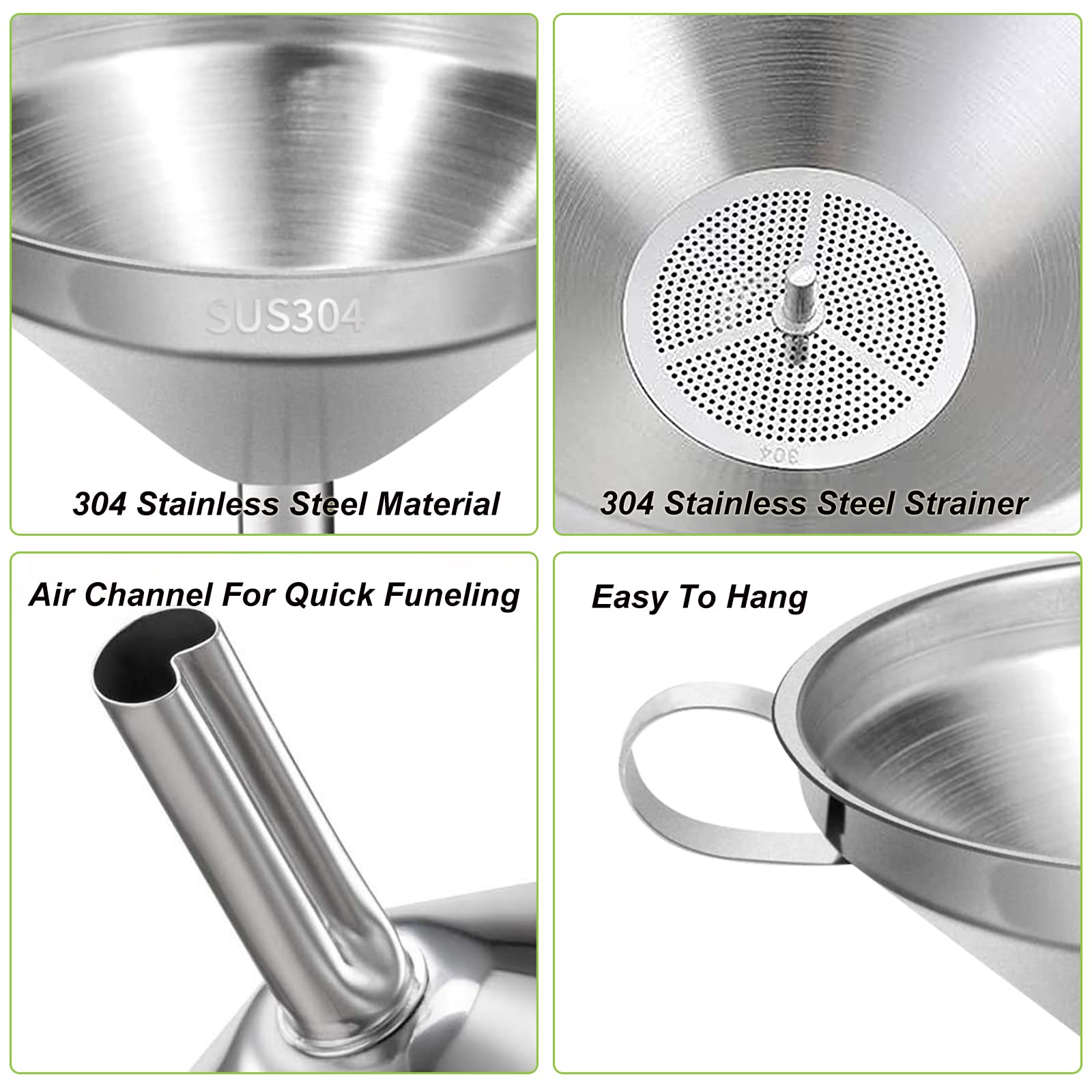 Stainless Steel Kitchen Funnel for Filling Bottles. Transferring Liquid. Oil. Juice. Milk