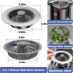 Multifunctional 3-in-1 Kitchen Sink Drain Strainer & Stopper