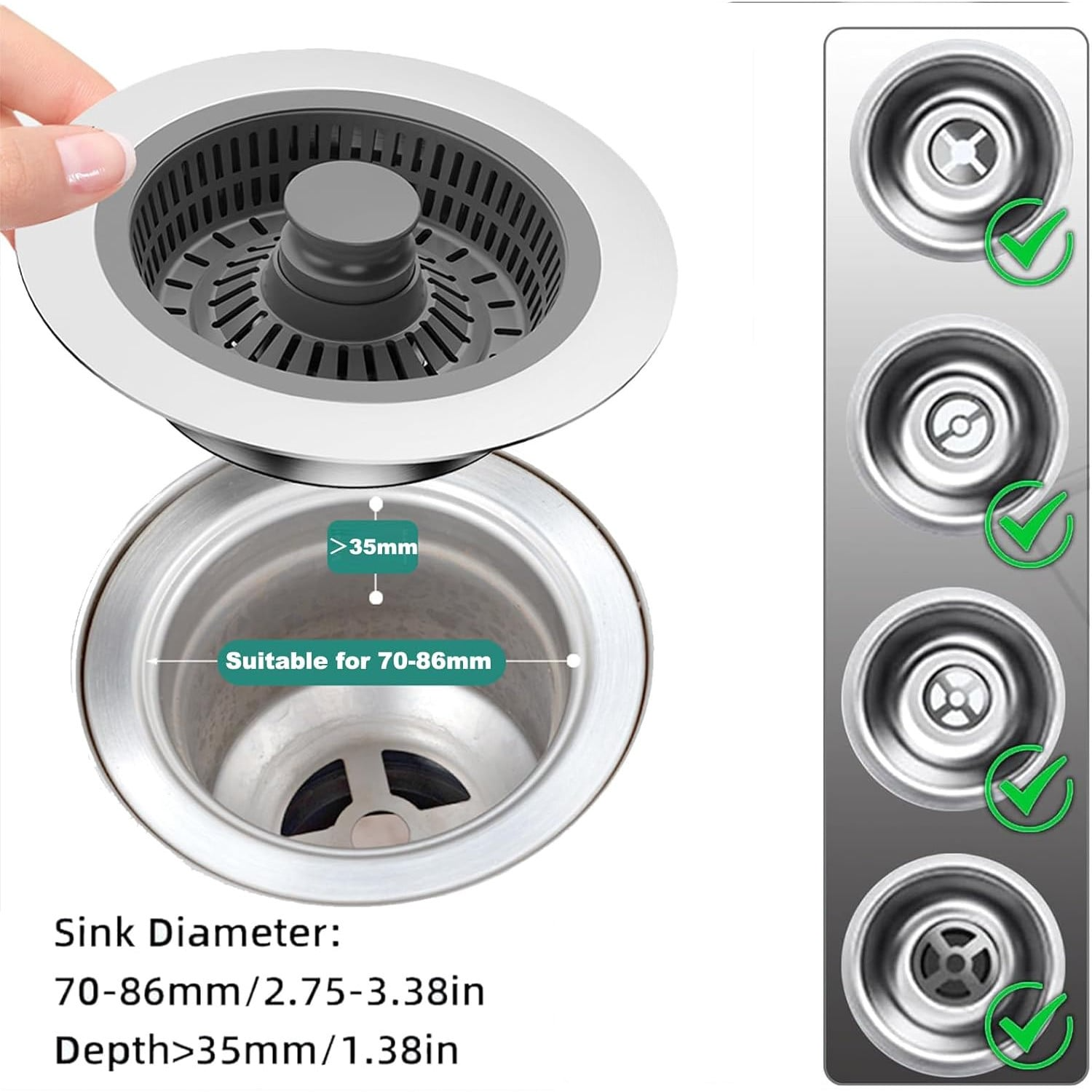Multifunctional 3-in-1 Kitchen Sink Drain Strainer & Stopper