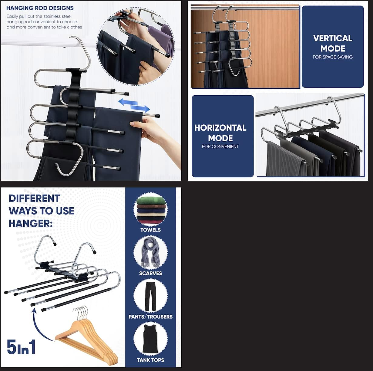 Space Saving 6 Tier Pant Hangers. Magic Pants Hangers Space Saving