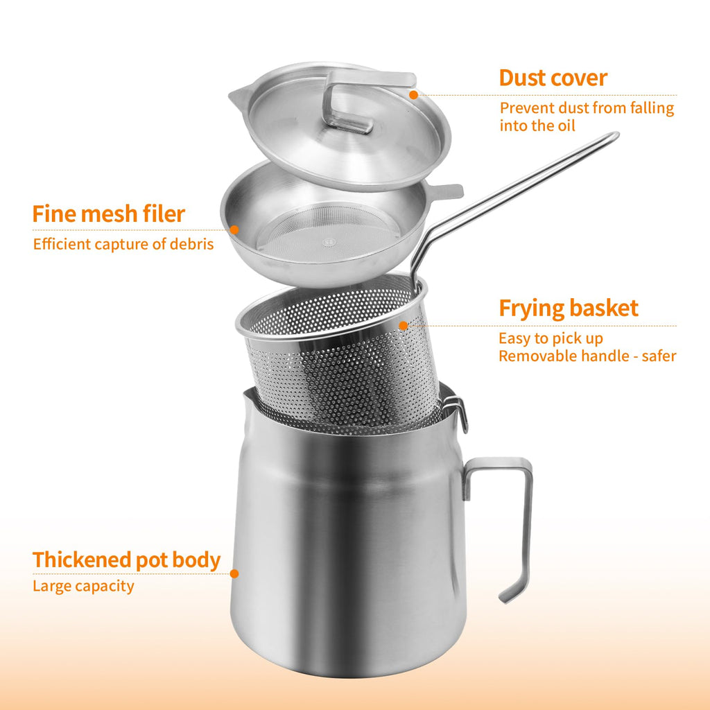 Stainless Steel Oil Filter Pot with Deep Fryer Basket (68oz)