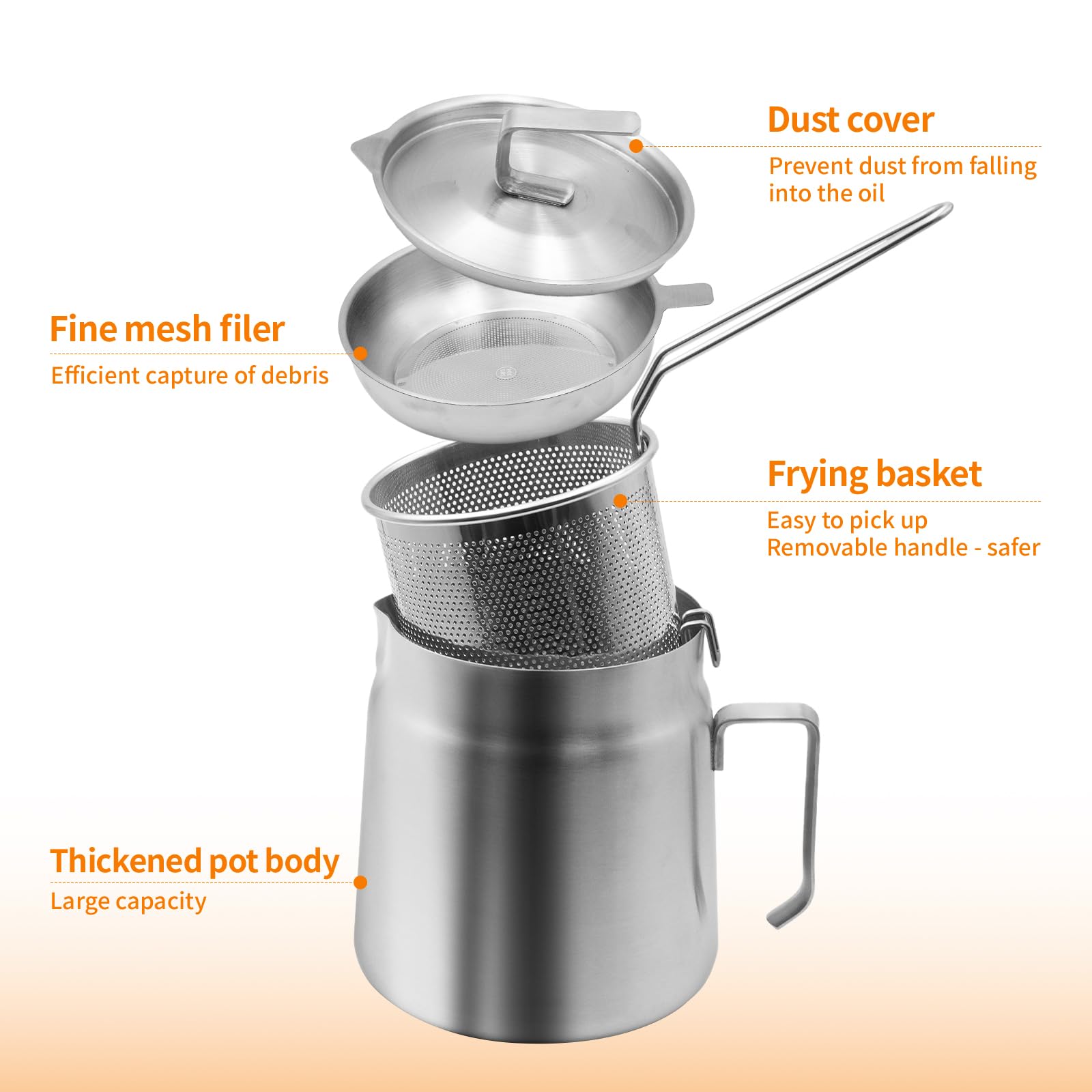 Stainless Steel Oil Filter Pot with Deep Fryer Basket (68oz)