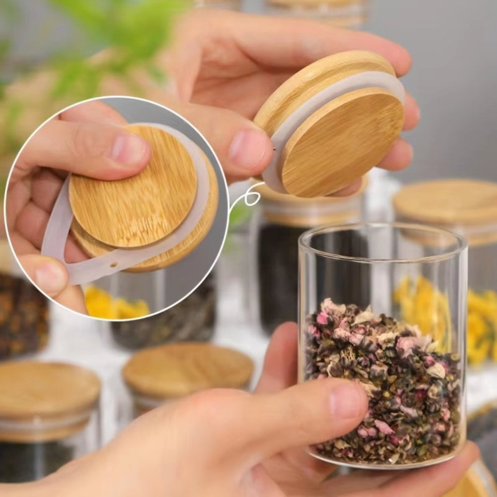 Glass Spice Jars with Bamboo Lids & Labels (12PCS)