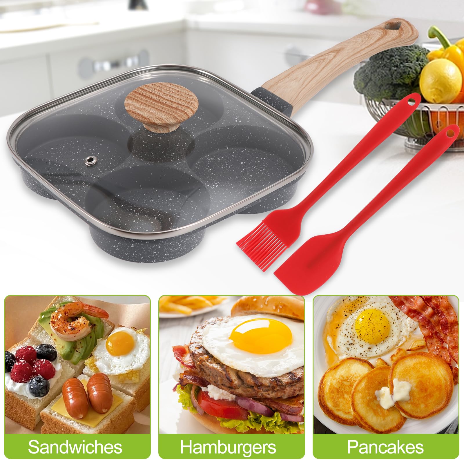 Egg Pan Omelette Pan. 4-Cup Nonstick Egg Frying Pan