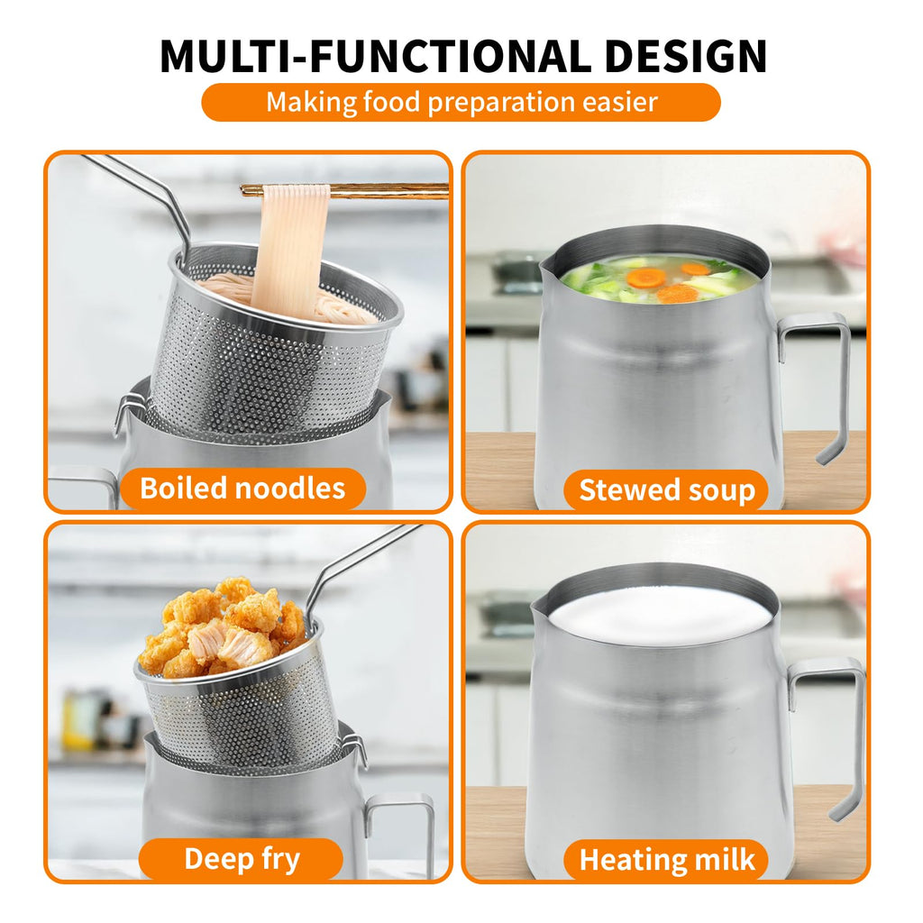 Stainless Steel Oil Filter Pot with Deep Fryer Basket (68oz)