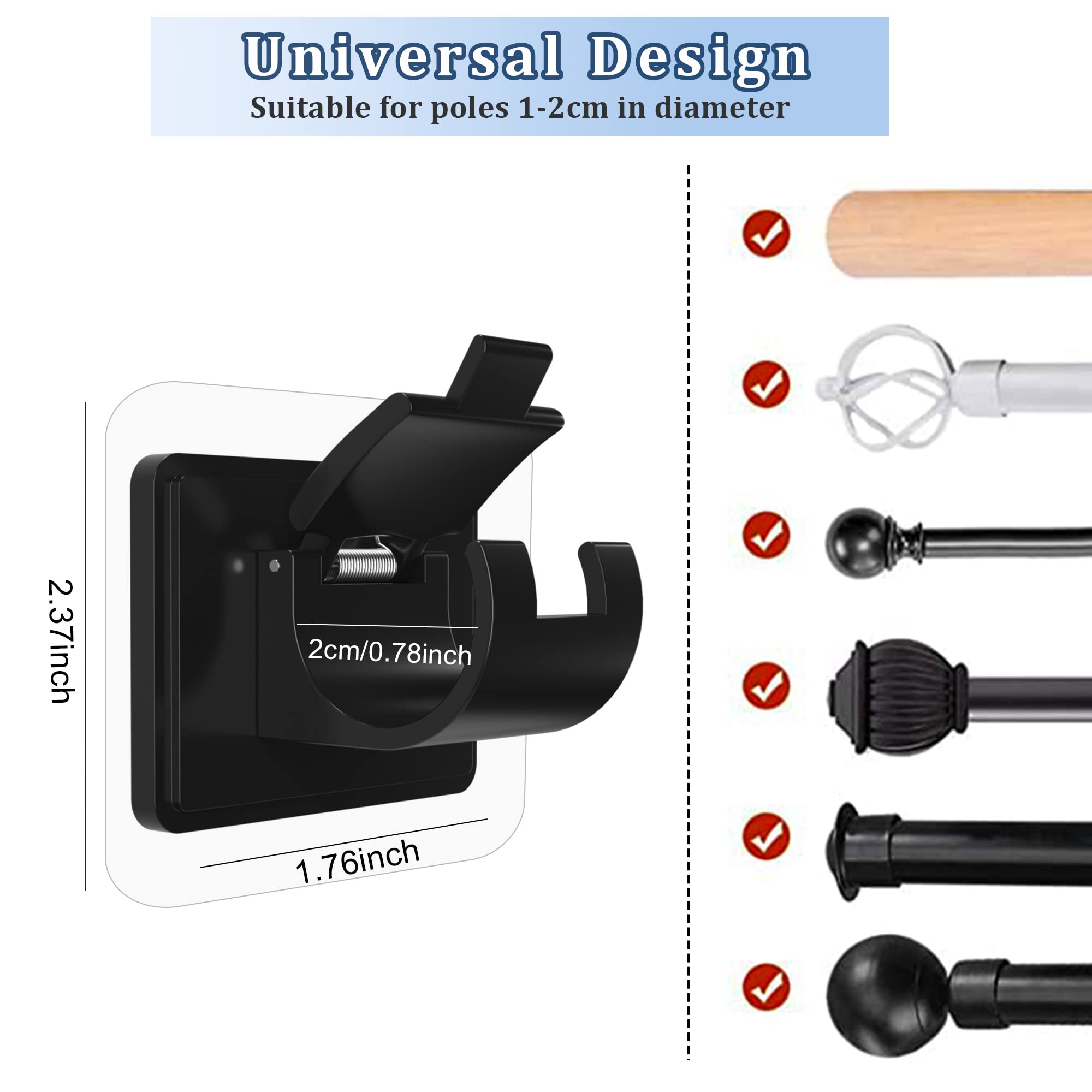 Self Adhesive No Drill Adjustable Curtain Rod Holder Hooks (8PCS)