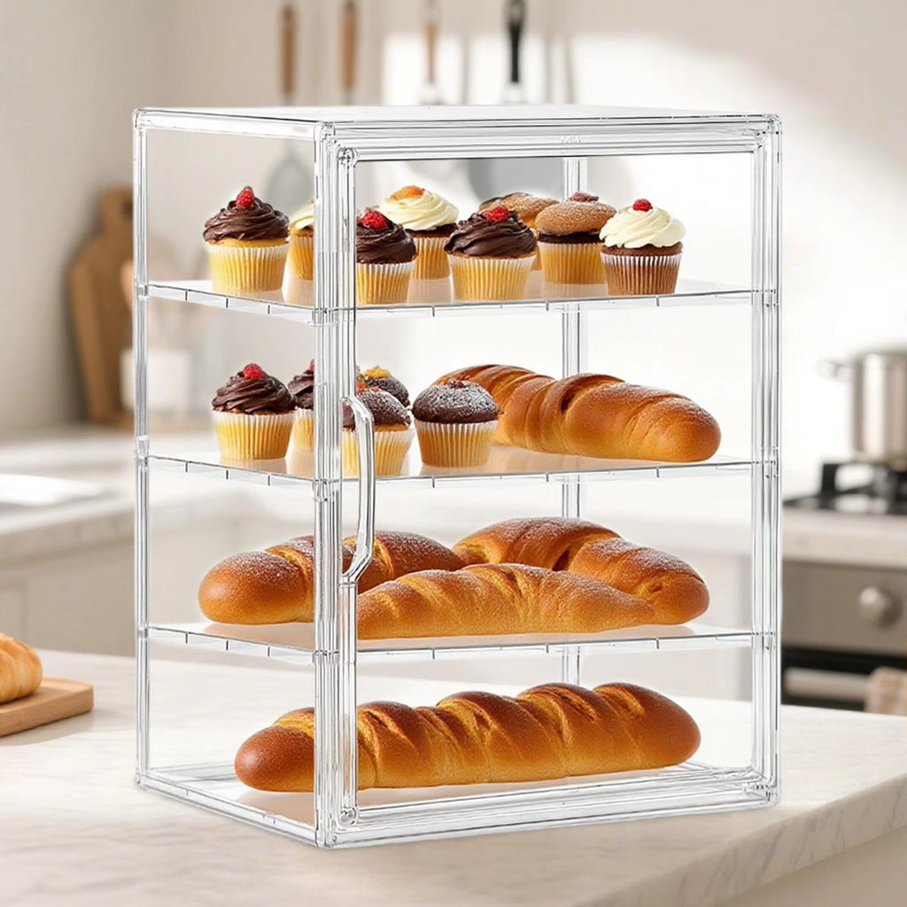 Clear 4-Tier Acrylic Bakery Display Case Bread Storage Box