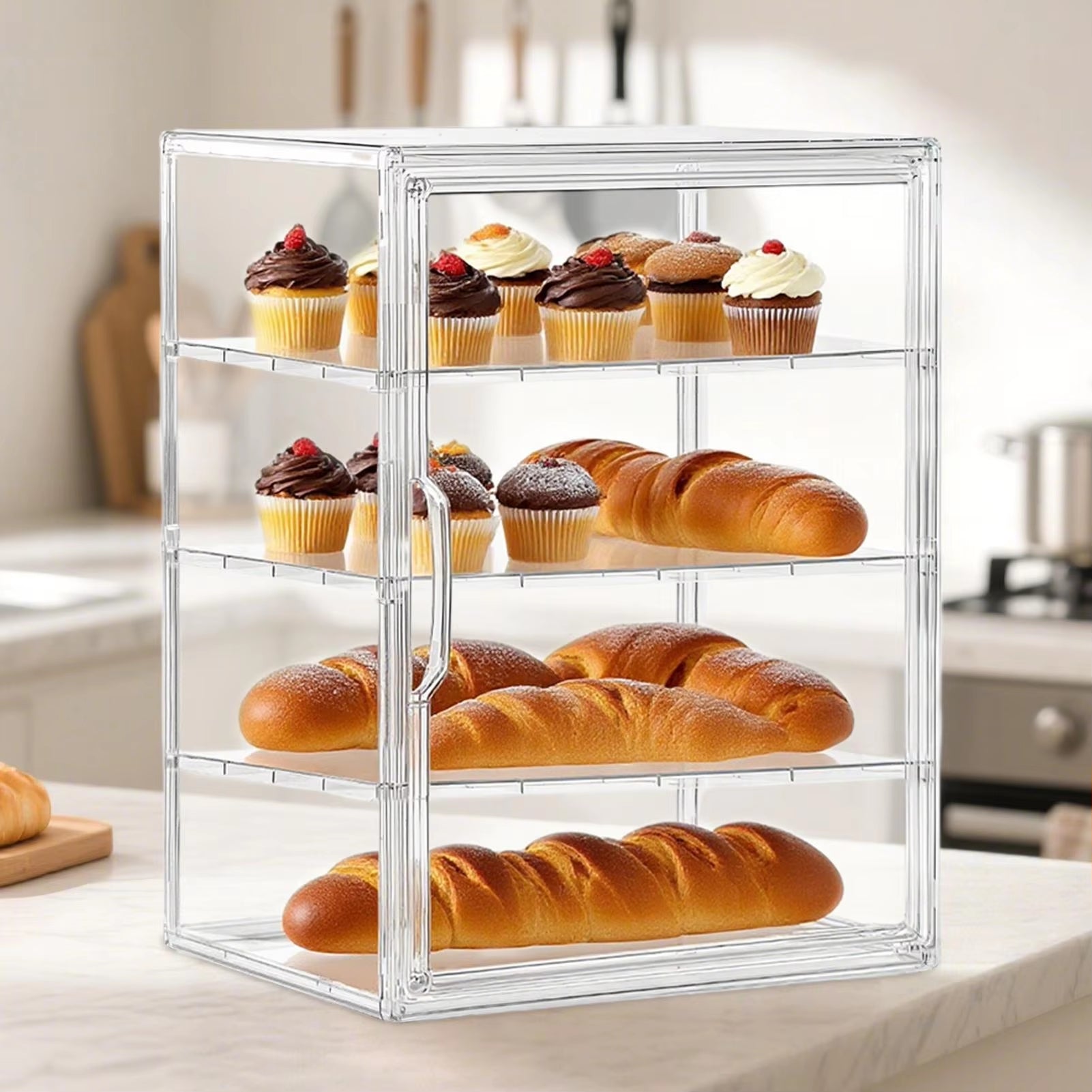 Clear 4-Tier Acrylic Bakery Display Case Bread Storage Box