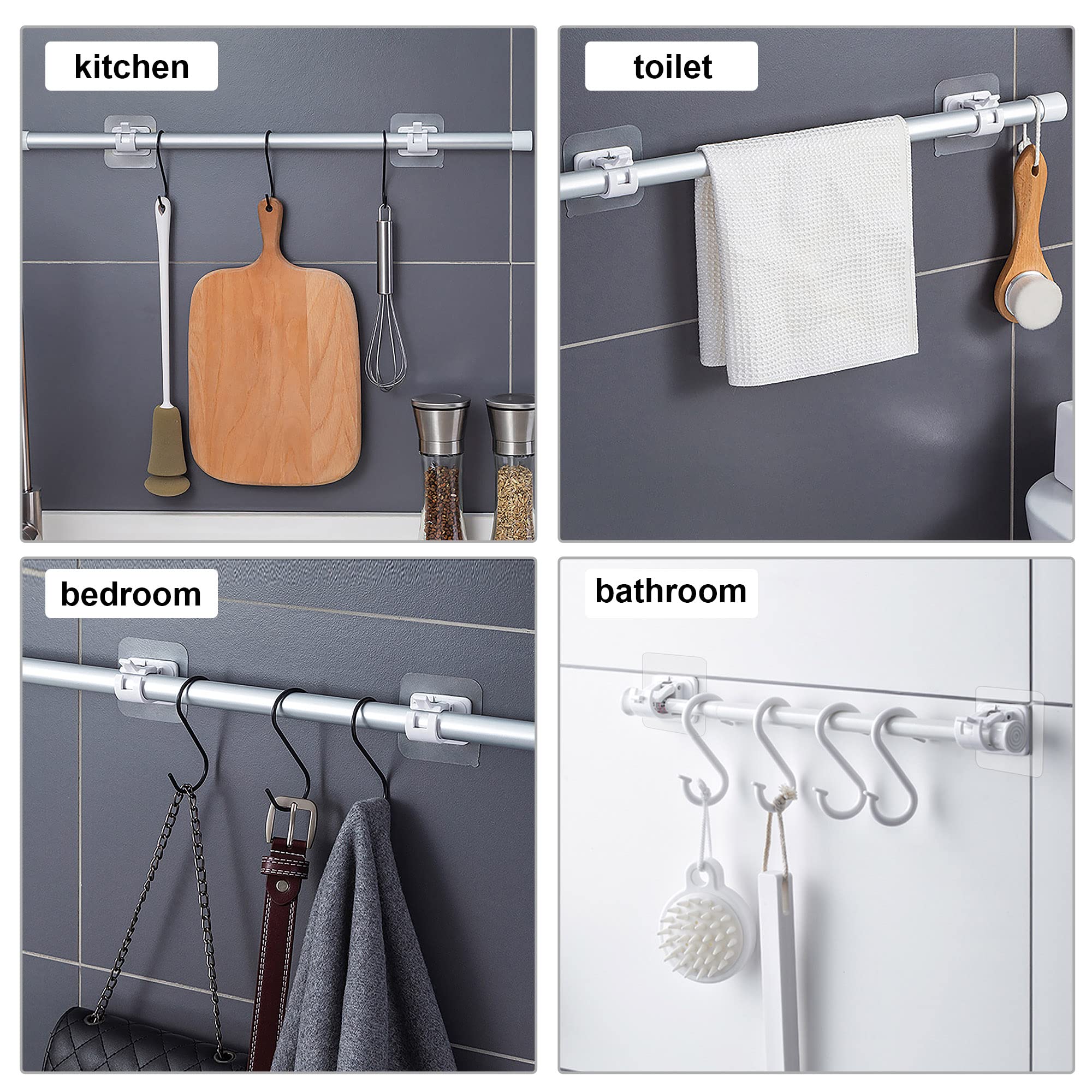 Self Adhesive No Drill Adjustable Curtain Rod Holder Hooks (8PCS)