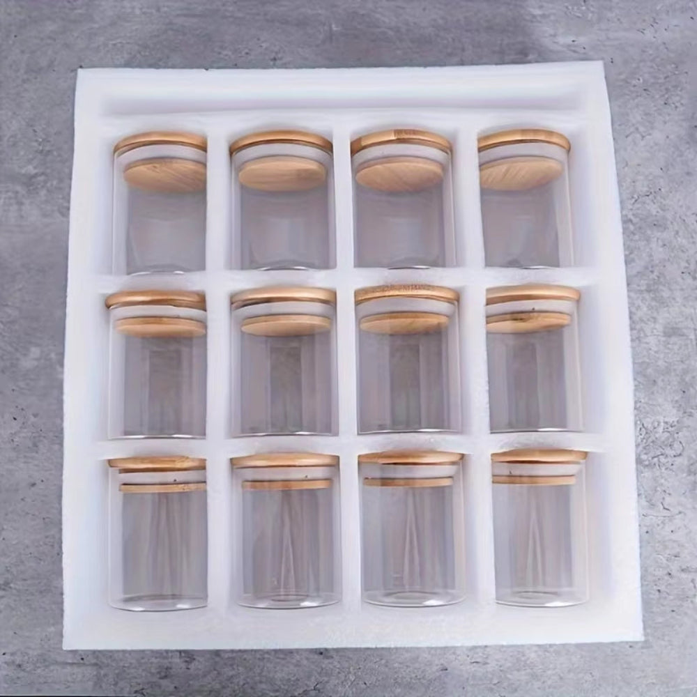 Glass Spice Jars with Bamboo Lids & Labels (12PCS)