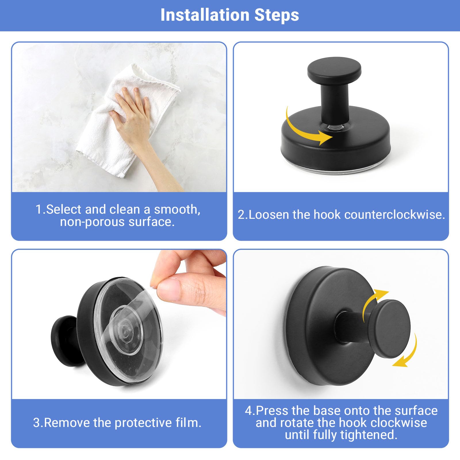 Suction Cup Shower Hooks Stainless Steel (4PCS)