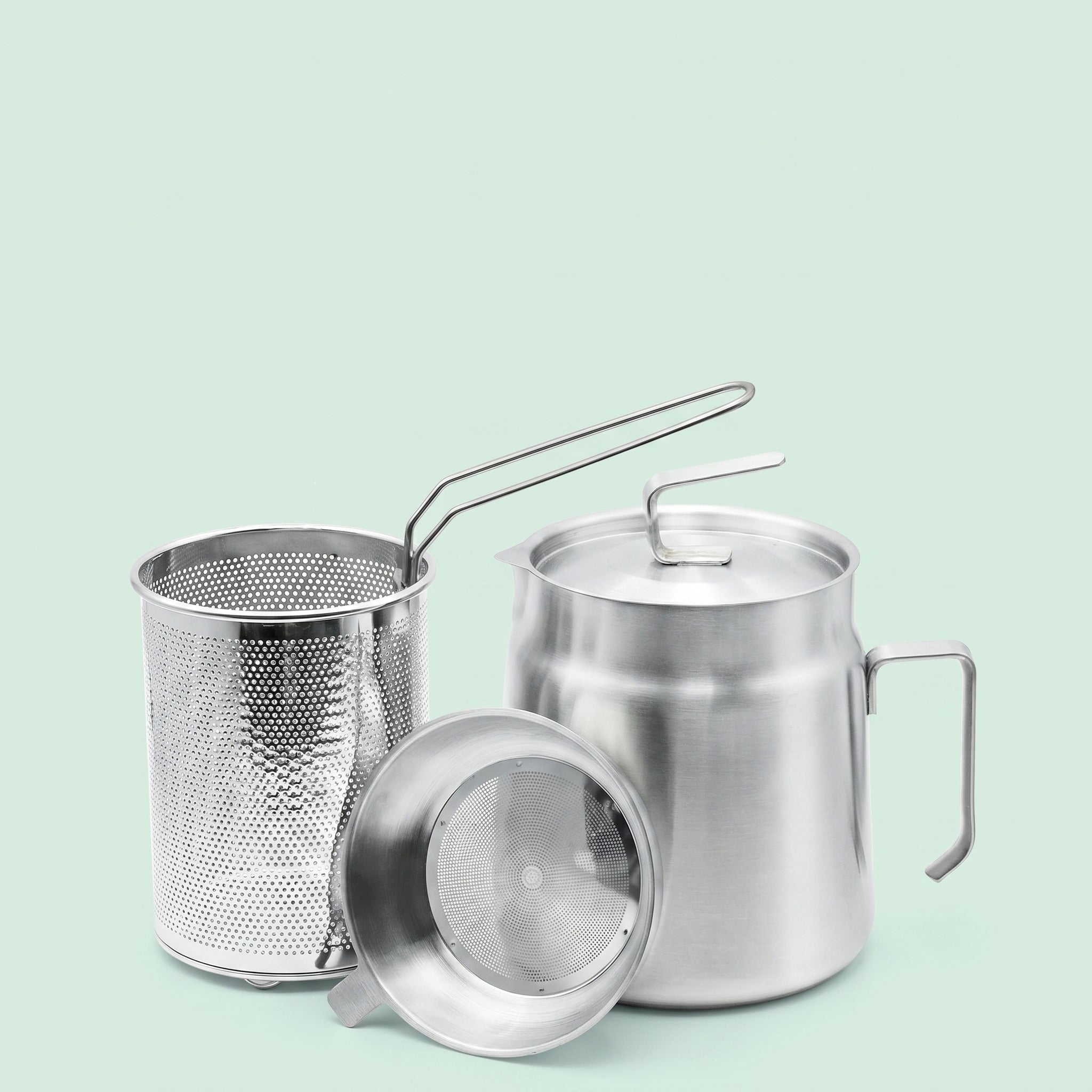 Stainless Steel Oil Filter Pot with Deep Fryer Basket (68oz)
