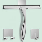 All-Purpose Stainless Steel Shower Squeegee with 2 Adhesive Hooks
